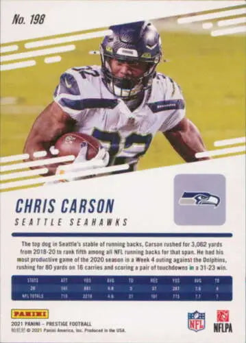 2021 Panini Prestige #198 Chris Carson football card original gloss Seahawks collectible