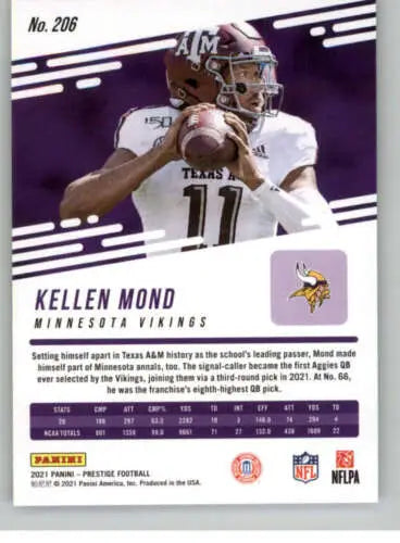 Kellen Mond football card 2021 Panini Prestige original gloss rookie Vikings NM-MT RC