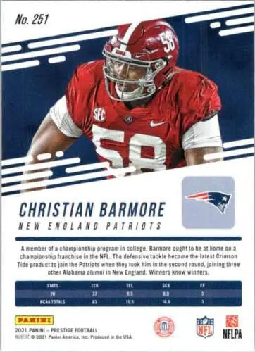 2021 Panini Prestige #251 Christian Barmore NM-MT RC Rookie card with original gloss