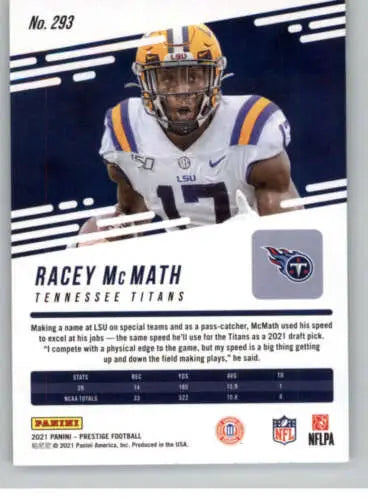 Racey McMath football card from 2021 Panini Prestige with original gloss finish