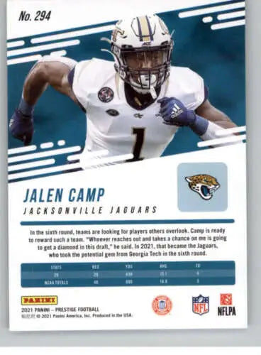 2021 Panini Prestige Jalen Camp rookie card featuring original gloss, ideal for collectors