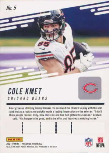 Cole Kmet football card from 2021 Panini Prestige featuring original gloss finish