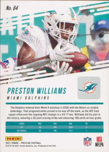 2021 Panini Prestige #64 Preston Williams football card with original gloss, NM-MT condition