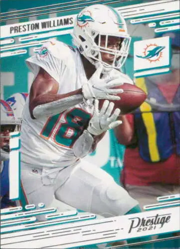 Preston Williams 2021 Panini Prestige football card with original gloss Dolphins display