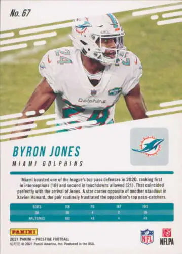 Byron Jones football card 2021 Panini Prestige NM-MT Dolphins original gloss quality