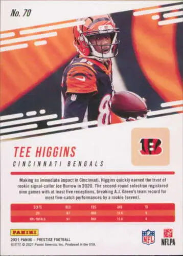 Tee Higgins 2021 Panini Prestige #70 football card with original gloss NM-MT Bengals