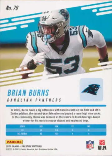 Brian Burns football card from 2021 Panini Prestige with original gloss finish