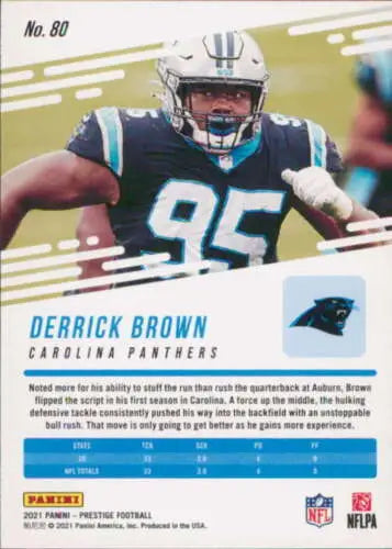 Derrick Brown football card 2021 Panini Prestige #80 with original gloss for collectors