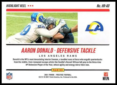 Aaron Donald football card 2021 Panini Prestige Highlight Reel NM-MT LA Rams original gloss