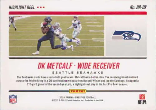 2021 Panini Prestige Highlight Reel DK Metcalf Football trading card with original gloss