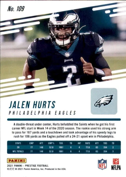 2021 Panini Prestige Jalen Hurts Philadelphia Eagles NFL Football card #109 NM