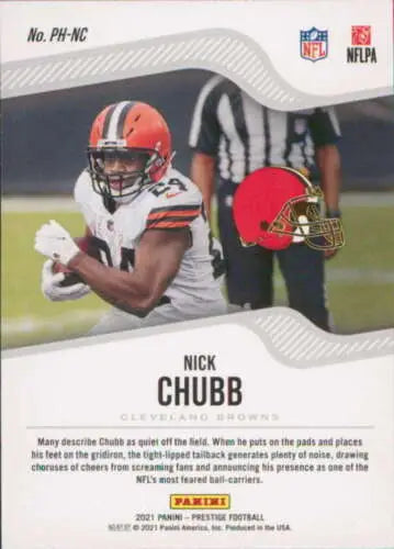 Nick Chubb 2021 Panini Prestige Power House football card in original gloss condition