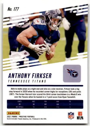 Anthony Firkser football card 2021 Panini Prestige Xtra Points Sunburst NM-MT Titans