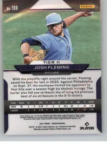 Josh Fleming baseball card from 2021 Panini Prizm with original gloss finish