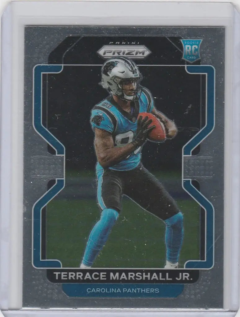 Football trading card of Terrance Marshall Carolina Panthers in action, Panini Prizm