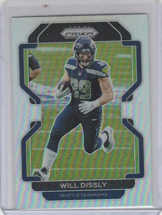 Football trading card of Will Dissly Seattle Seahawks in running pose Panini Prizm