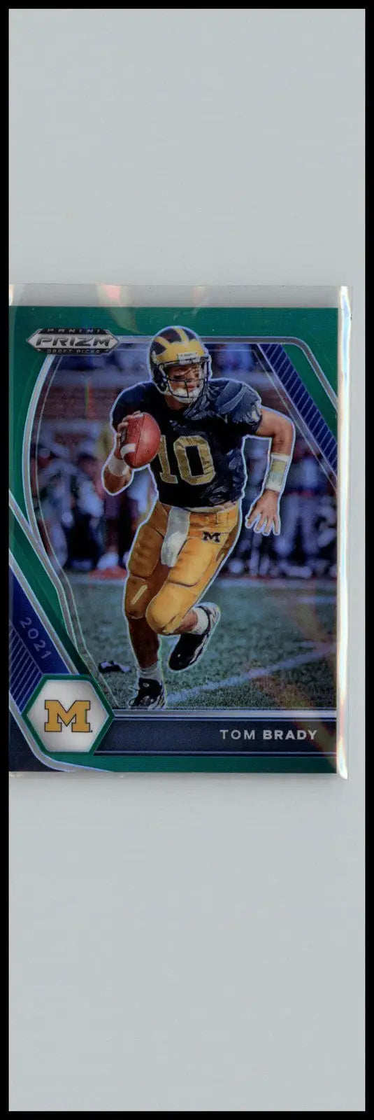 Tom Brady football card from 2021 Panini Prizm Draft Picks Collegiate Green edition