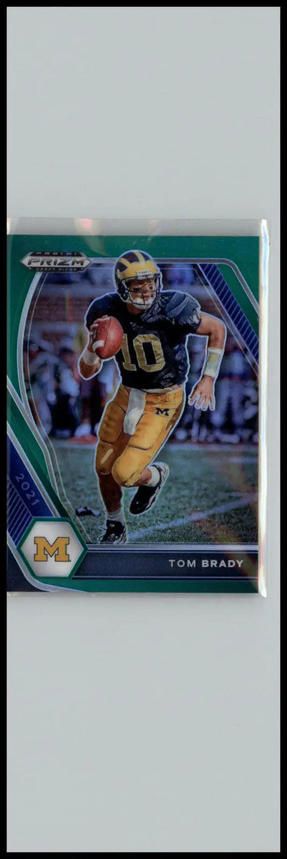 Tom Brady football card from 2021 Panini Prizm Draft Picks Collegiate Green edition