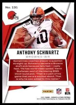 Anthony Schwartz football card from 2021 Panini Rookies & Stars, Cleveland Browns #131