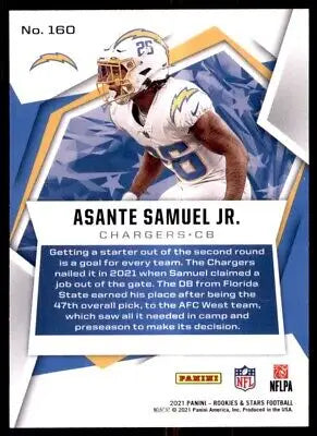 Asante Samuel Jr. rookie football trading card from 2021 Panini Rookies & Stars