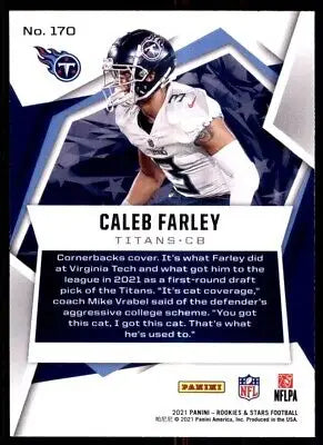 Caleb Farley football card from 2021 Panini Rookies & Stars Tennessee Titans #170