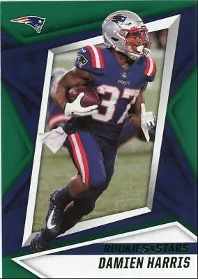 Football card of Damien Harris from Panini Rookies & Stars Green New England Patriots