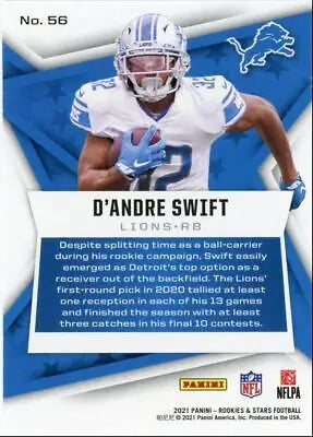 D’Andre Swift football card from 2021 Panini Rookies & Stars, Detroit Lions #56