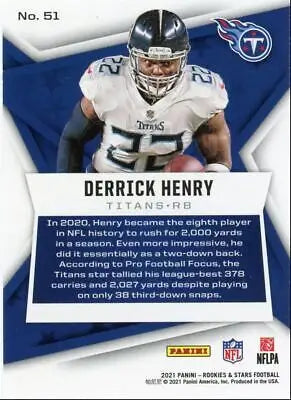 Derrick Henry football card from 2021 Panini Rookies & Stars Tennessee Titans #51