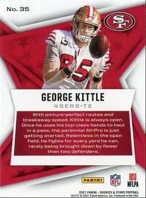 Football card of George Kittle from Panini Rookies & Stars, San Francisco 49ers #35