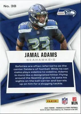 Jamal Adams football card from 2021 Panini Rookies & Stars Seattle Seahawks #38