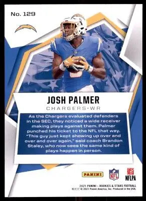 Josh Palmer football card from 2021 Panini Rookies & Stars, Los Angeles Chargers #129