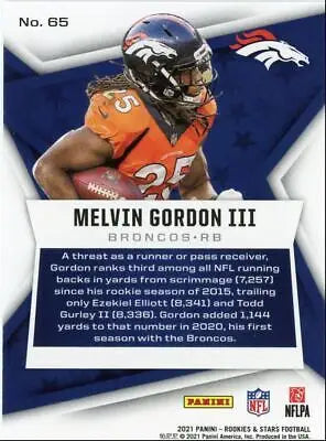 Melvin Gordon III football card from 2021 Panini Rookies & Stars San Diego Chargers