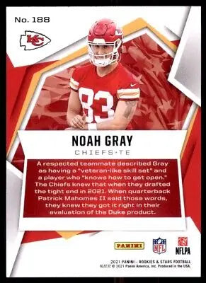 Noah Gray football card from 2021 Panini Rookies & Stars Kansas City Chiefs #188