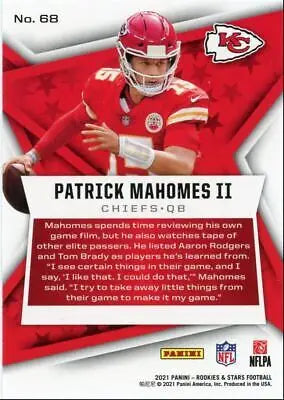 Patrick Mahomes II football card in 2021 Panini Rookies & Stars, Kansas City Chiefs #68