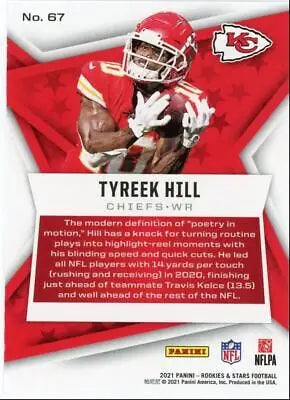 NFL trading card of Tyreek Hill in red uniform for Kansas City Chiefs Panini Rookies