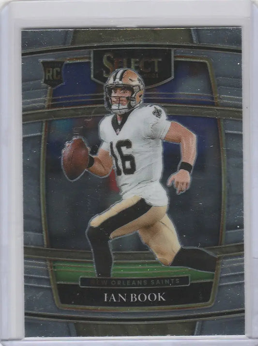 Football trading card of Ian Book in white uniform for Orleans Saints Panini Select