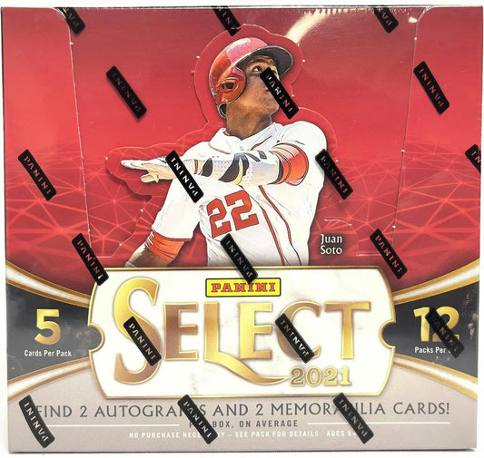 2021 Panini Select Baseball Hobby Box featuring rookie jersey autographs and player in white uniform