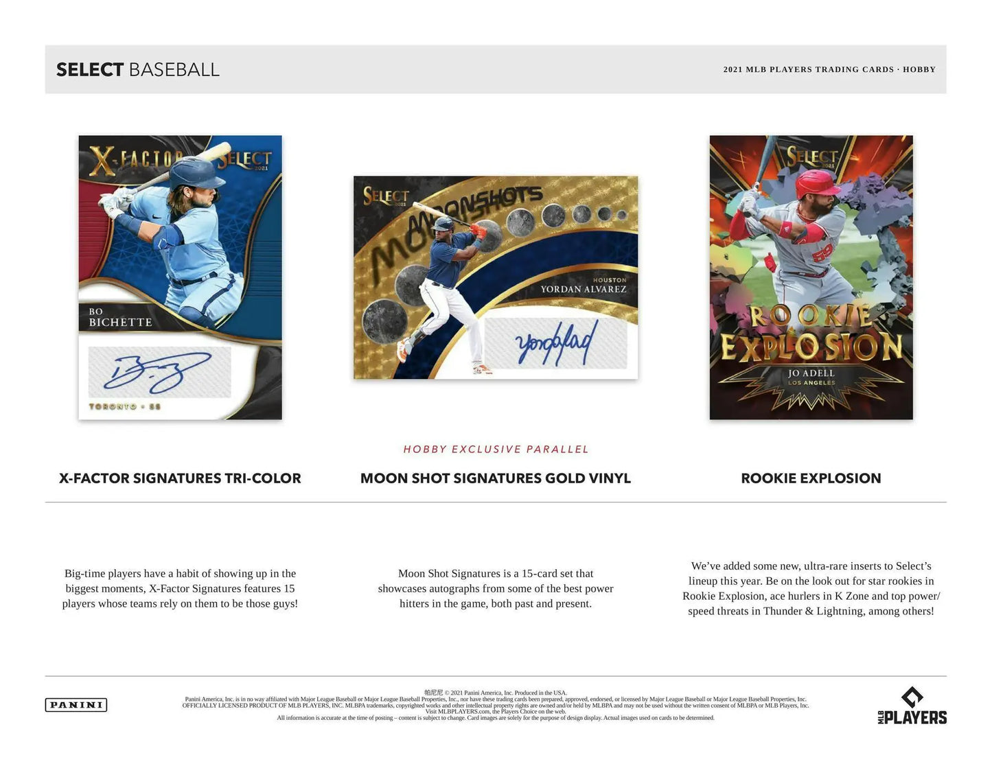 Product advertisement featuring select baseball cards with rookie jersey autographs