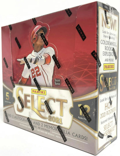 Sealed 2021 Panini Select Baseball Hobby Box featuring rookie jersey autographs illustration