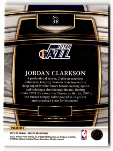 Jordan Clarkson basketball card from 2021 Panini Select Blue NM-MT Jazz Concourse