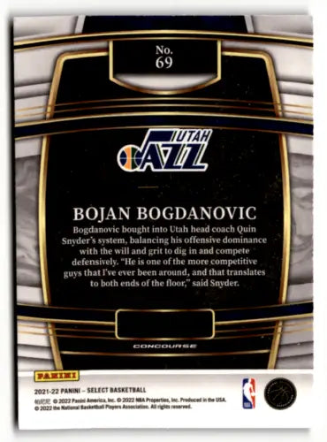 Bojan Bogdanovic basketball card 2021 Panini Select Blue original gloss Jazz Concourse