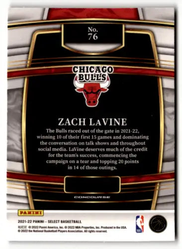 Basketball card back of 2021 Panini Select Blue Zach LaVine NM-MT Bulls with original gloss