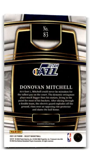 Basketball trading card featuring Utah Jazz branding, number 83, Panini Select Blue original gloss