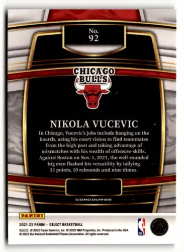 Basketball card back of 2021 Panini Select Blue Nikola Vucevic NM-MT Bulls