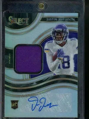 Justin Jefferson 2021 Panini Select Prizm Patch Auto RC #RSM-JJE 171/199 Football Card