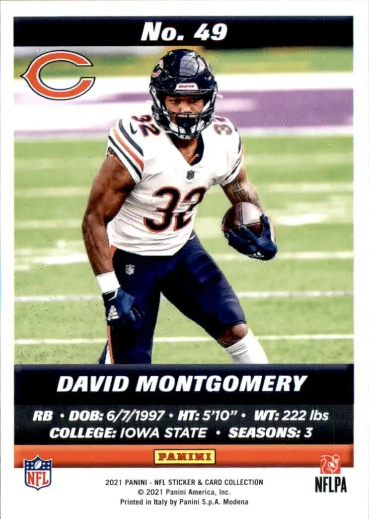 David Montgomery Chicago Bears NFL football card from 2021 Panini Sticker Collection