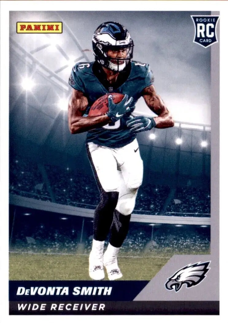 DeVonta Smith rookie card from 2021 Panini Sticker and Card Collection, Philadelphia Eagles