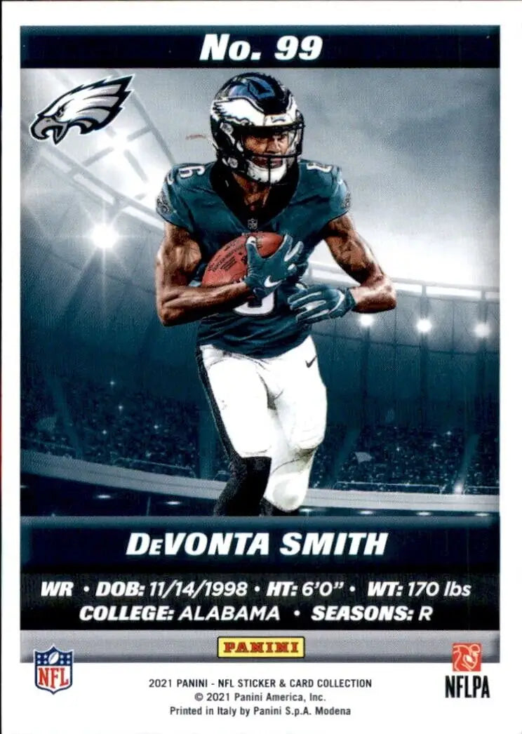 DeVonta Smith football card from 2021 Panini Sticker and Card Collection Rookie