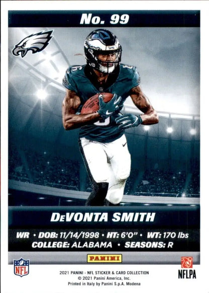 DeVonta Smith football card from 2021 Panini Sticker and Card Collection Rookie