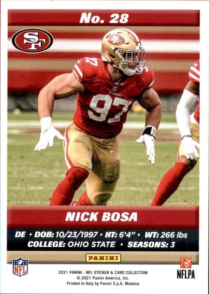 Nick Bosa football card from 2021 Panini Sticker and Card Collection San Francisco 49ers